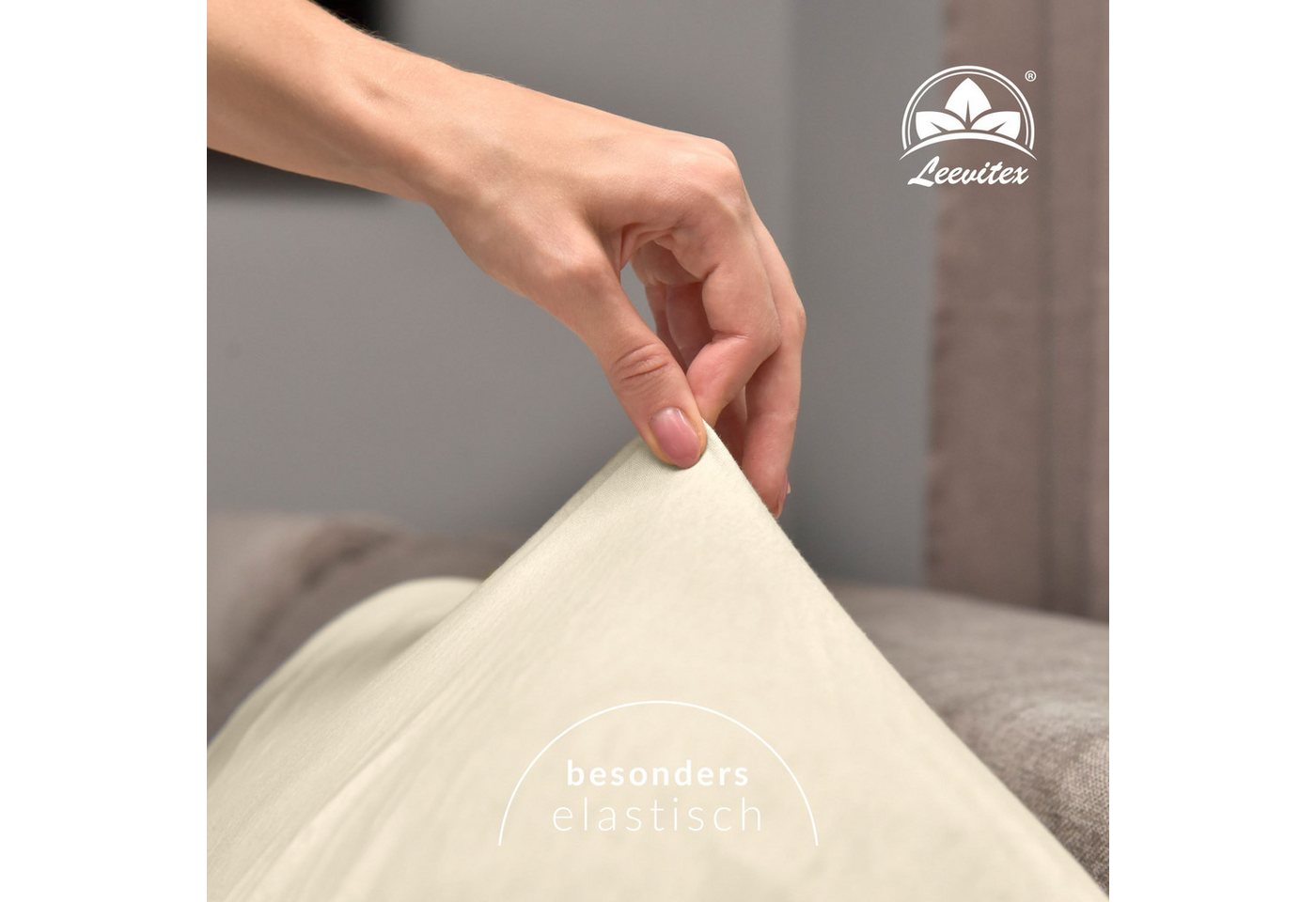 leevitex® Spannbettlaken Premium, verschiedene Größen, Stoffgewicht 195 g/m², 40 cm Steghöhe, Jersey-Elasthan, Gummizug: rundum, (1 Stück), verschiedene Farben, – Bild 3 von 5