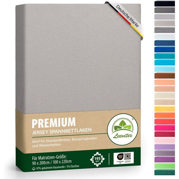 leevitex® Spannbettlaken Premium, verschiedene Größen, Stoffgewicht 195 g/m², 40 cm Steghöhe, Jersey-Elasthan, Gummizug: rundum, (1 Stück), verschiedene Farben,