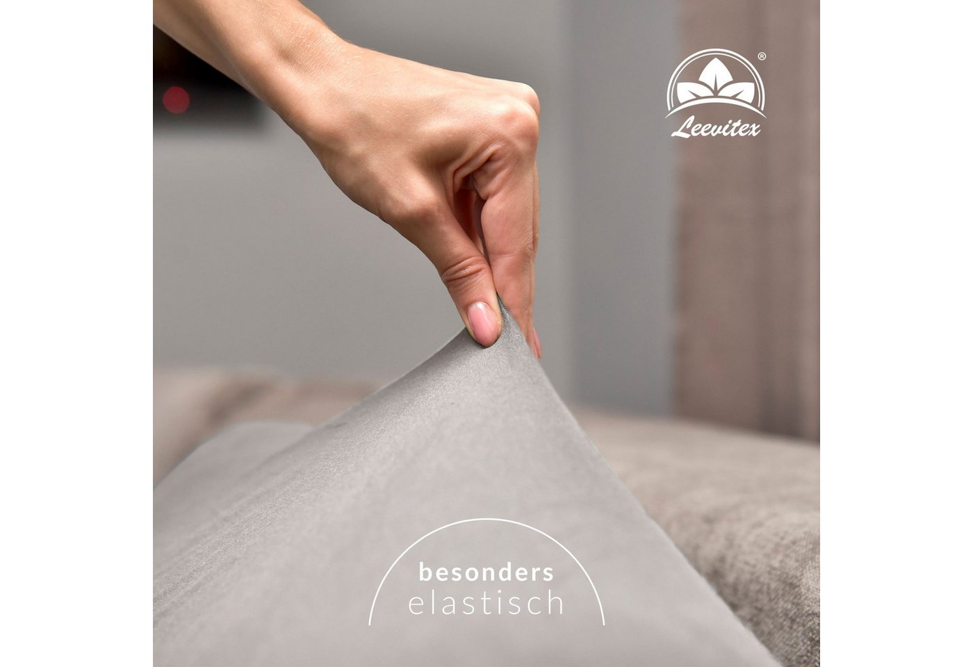 leevitex® Spannbettlaken Premium, verschiedene Größen, Stoffgewicht 195 g/m², 40 cm Steghöhe, Jersey-Elasthan, Gummizug: rundum, (1 Stück), verschiedene Farben, – Bild 3 von 5