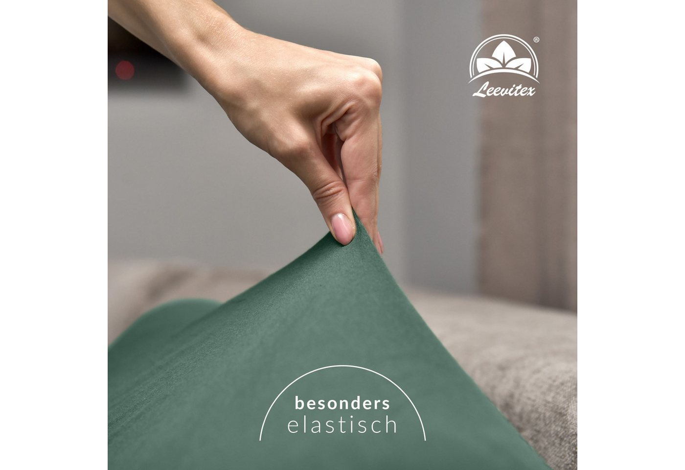 leevitex® Spannbettlaken Premium, verschiedene Größen, Stoffgewicht 195 g/m², 40 cm Steghöhe, Jersey-Elasthan, Gummizug: rundum, (1 Stück), verschiedene Farben, – Bild 3 von 5
