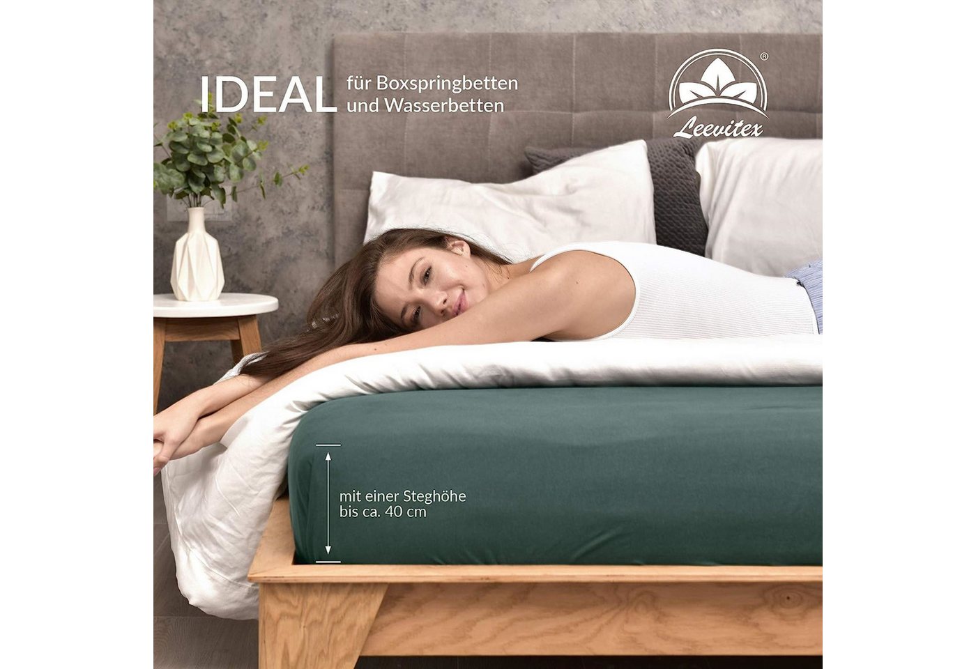 leevitex® Spannbettlaken Premium, verschiedene Größen, Stoffgewicht 195 g/m², 40 cm Steghöhe, Jersey-Elasthan, Gummizug: rundum, (1 Stück), verschiedene Farben, – Bild 4 von 5