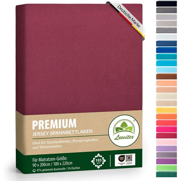 leevitex® Spannbettlaken Premium, verschiedene Größen, Stoffgewicht 195 g/m², 40 cm Steghöhe, Jersey-Elasthan, Gummizug: rundum, (1 Stück), verschiedene Farben,