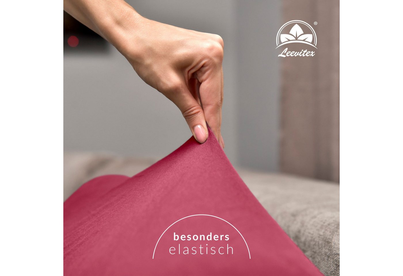leevitex® Spannbettlaken Premium, verschiedene Größen, Stoffgewicht 195 g/m², 40 cm Steghöhe, Jersey-Elasthan, Gummizug: rundum, (1 Stück), verschiedene Farben, – Bild 3 von 5