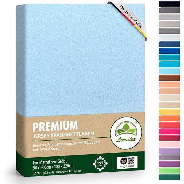 leevitex® Spannbettlaken Premium, verschiedene Größen, Stoffgewicht 195 g/m², 40 cm Steghöhe, Jersey-Elasthan, Gummizug: rundum, (1 Stück), verschiedene Farben,