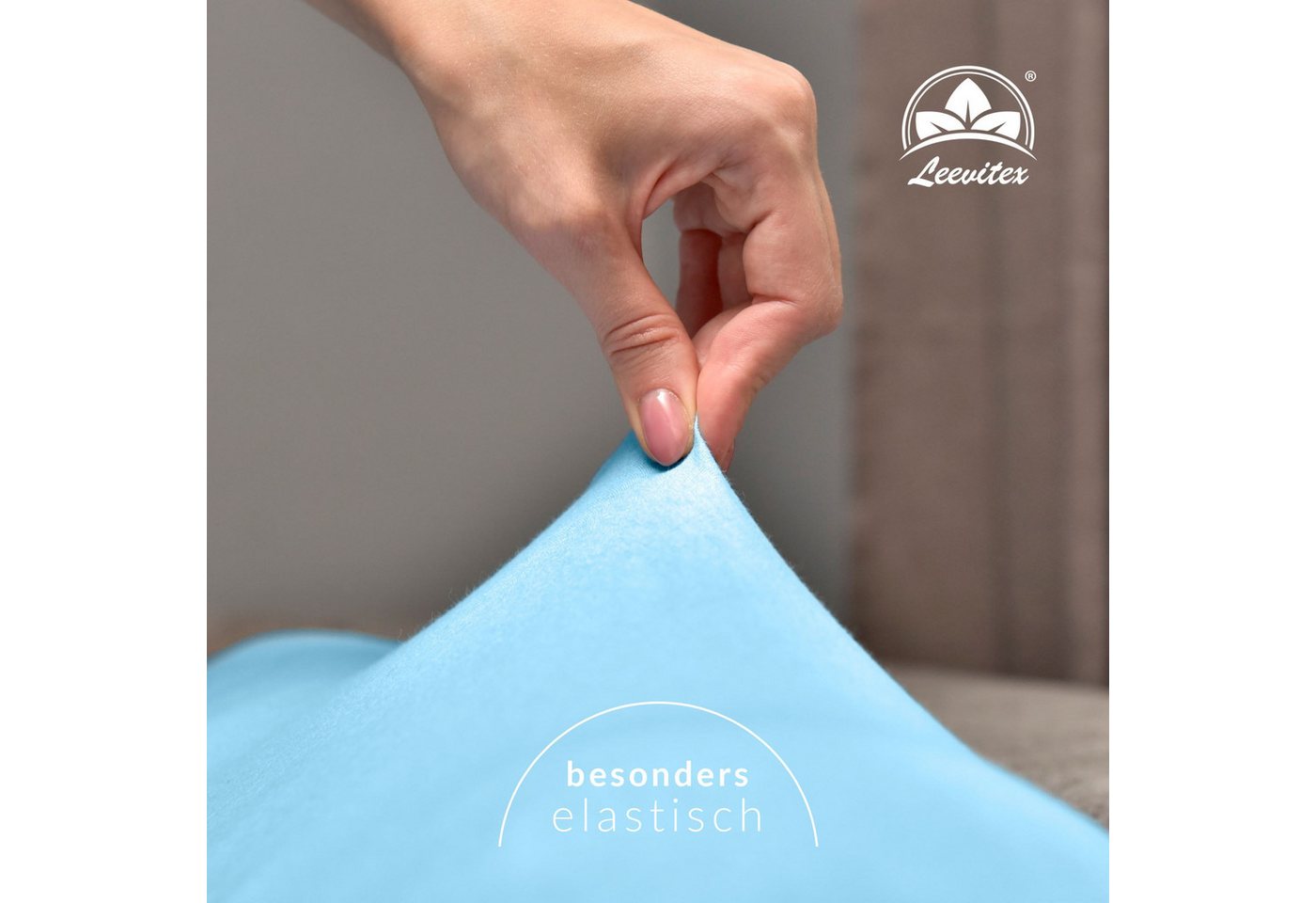 leevitex® Spannbettlaken Premium, verschiedene Größen, Stoffgewicht 195 g/m², 40 cm Steghöhe, Jersey-Elasthan, Gummizug: rundum, (1 Stück), verschiedene Farben, – Bild 3 von 5