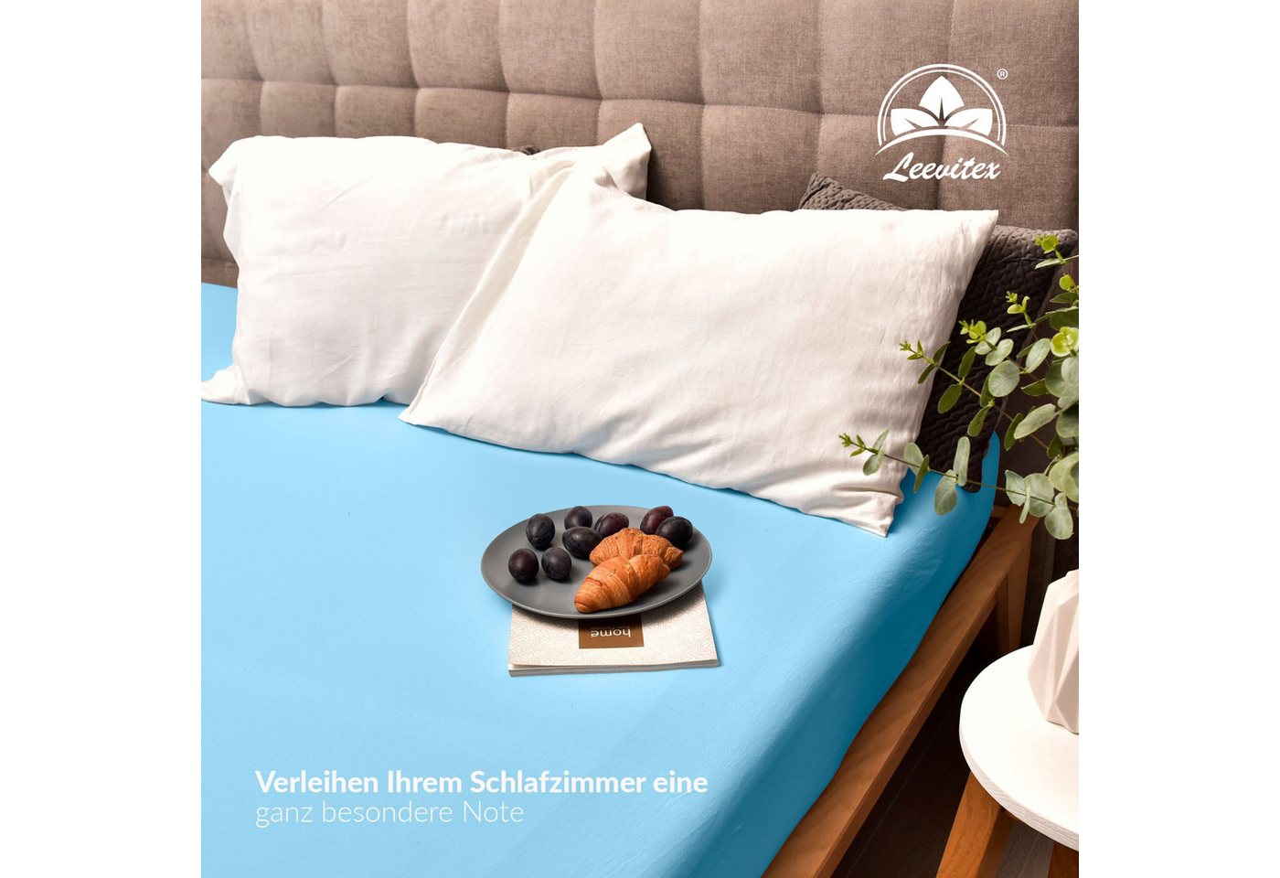 leevitex® Spannbettlaken Premium, verschiedene Größen, Stoffgewicht 195 g/m², 40 cm Steghöhe, Jersey-Elasthan, Gummizug: rundum, (1 Stück), verschiedene Farben, – Bild 5 von 5