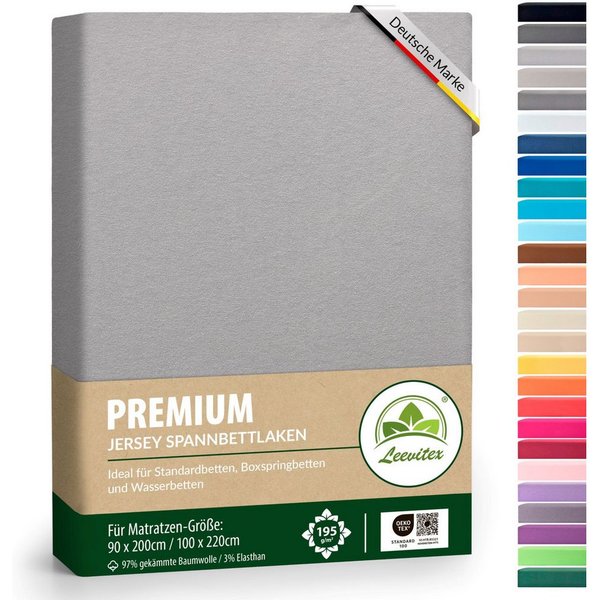 leevitex® Spannbettlaken Premium, verschiedene Größen, Stoffgewicht 195 g/m², 40 cm Steghöhe, Jersey-Elasthan, Gummizug: rundum, (1 Stück), verschiedene Farben,