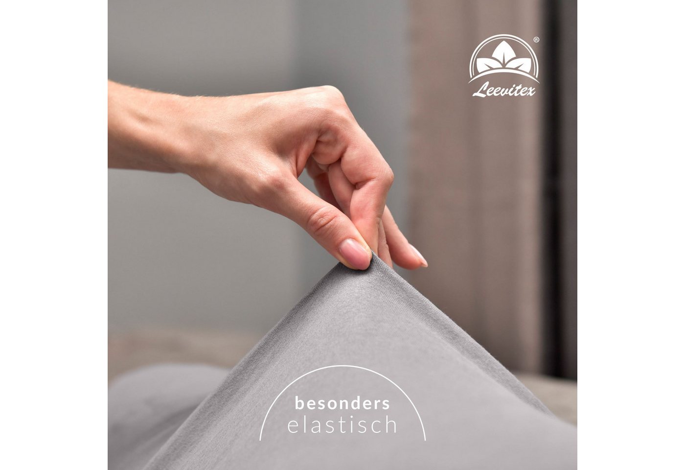 leevitex® Spannbettlaken Premium, verschiedene Größen, Stoffgewicht 195 g/m², 40 cm Steghöhe, Jersey-Elasthan, Gummizug: rundum, (1 Stück), verschiedene Farben, – Bild 3 von 5