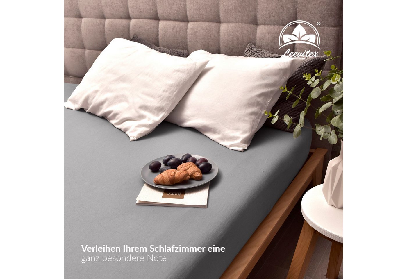 leevitex® Spannbettlaken Premium, verschiedene Größen, Stoffgewicht 195 g/m², 40 cm Steghöhe, Jersey-Elasthan, Gummizug: rundum, (1 Stück), verschiedene Farben, – Bild 5 von 5