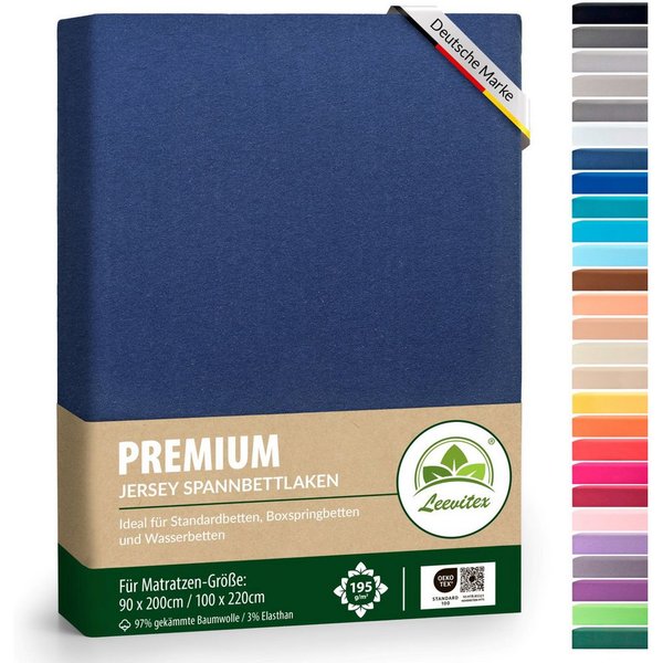 leevitex® Spannbettlaken Premium, verschiedene Größen, Stoffgewicht 195 g/m², 40 cm Steghöhe, Jersey-Elasthan, Gummizug: rundum, (1 Stück), verschiedene Farben,