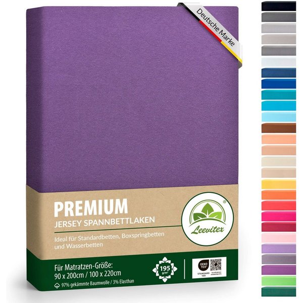 leevitex® Spannbettlaken Premium, verschiedene Größen, Stoffgewicht 195 g/m², 40 cm Steghöhe, Jersey-Elasthan, Gummizug: rundum, (1 Stück), verschiedene Farben,