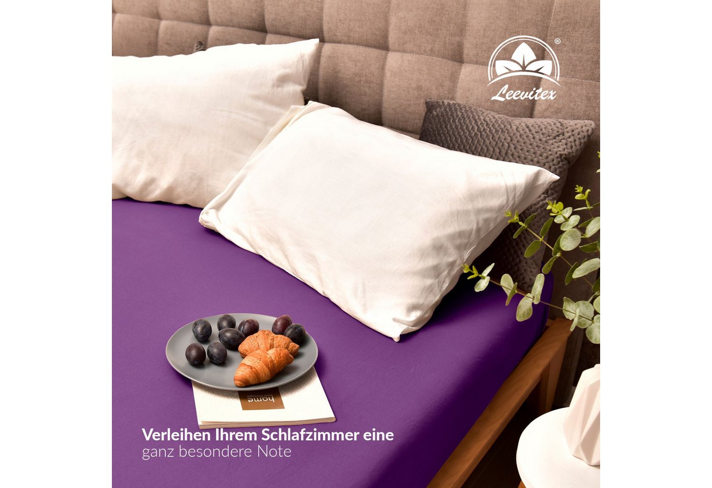 leevitex® Spannbettlaken Premium, verschiedene Größen, Stoffgewicht 195 g/m², 40 cm Steghöhe, Jersey-Elasthan, Gummizug: rundum, (1 Stück), verschiedene Farben, – Bild 5 von 5
