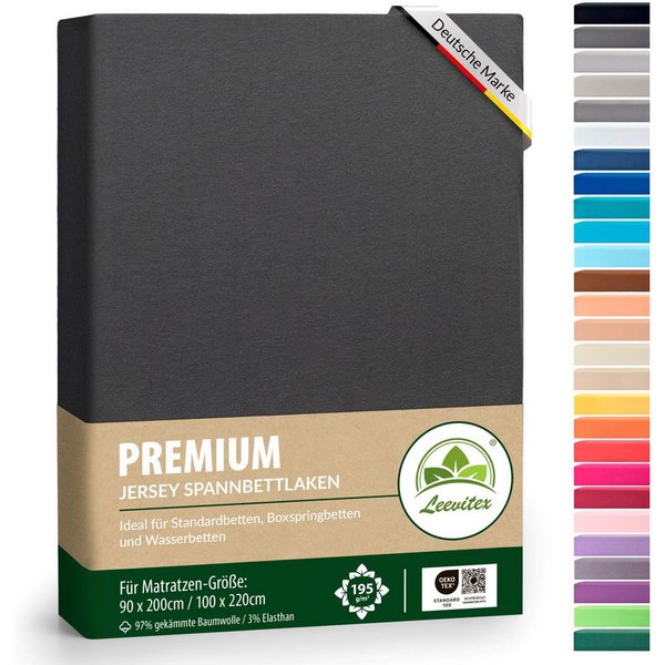 leevitex® Spannbettlaken Premium, verschiedene Größen, Stoffgewicht 195 g/m², 40 cm Steghöhe, Jersey-Elasthan, Gummizug: rundum, (1 Stück), verschiedene Farben,