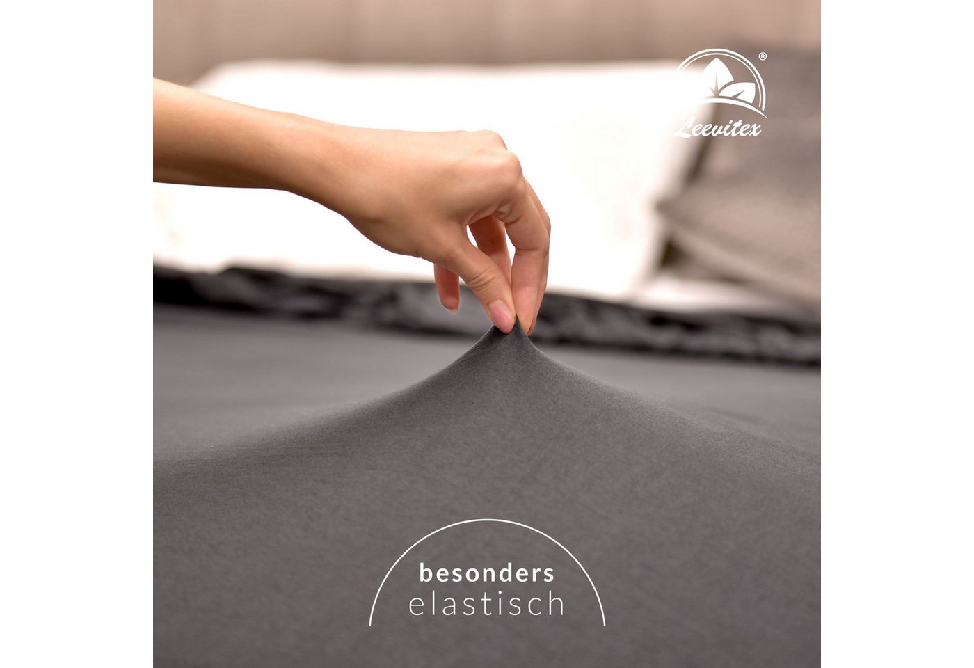 leevitex® Spannbettlaken Premium, verschiedene Größen, Stoffgewicht 195 g/m², 40 cm Steghöhe, Jersey-Elasthan, Gummizug: rundum, (1 Stück), verschiedene Farben, – Bild 3 von 5