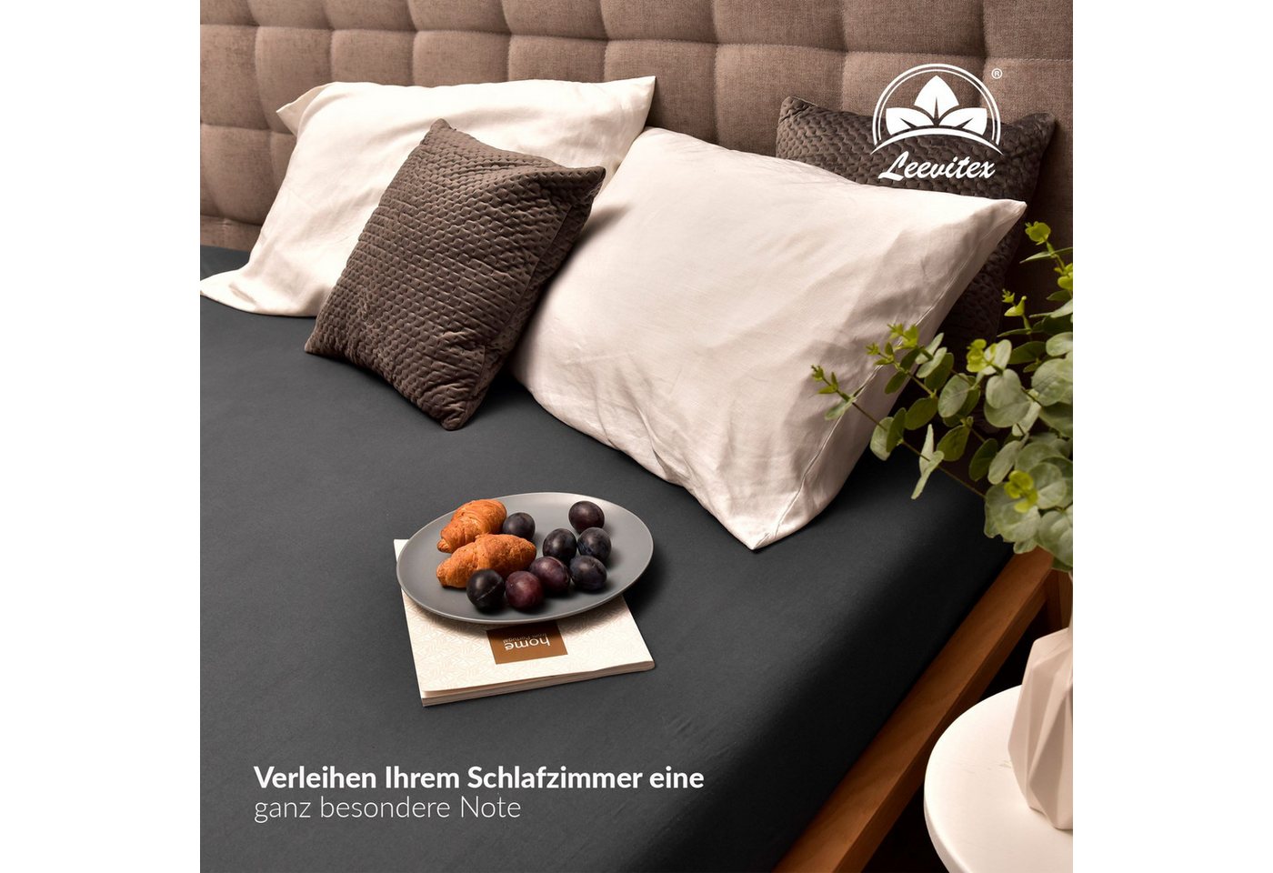 leevitex® Spannbettlaken Premium, verschiedene Größen, Stoffgewicht 195 g/m², 40 cm Steghöhe, Jersey-Elasthan, Gummizug: rundum, (1 Stück), verschiedene Farben, – Bild 5 von 5