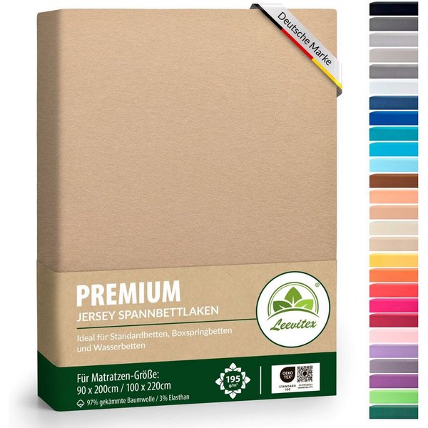leevitex® Spannbettlaken Premium, verschiedene Größen, Stoffgewicht 195 g/m², 40 cm Steghöhe, Jersey-Elasthan, Gummizug: rundum, (1 Stück), verschiedene Farben,
