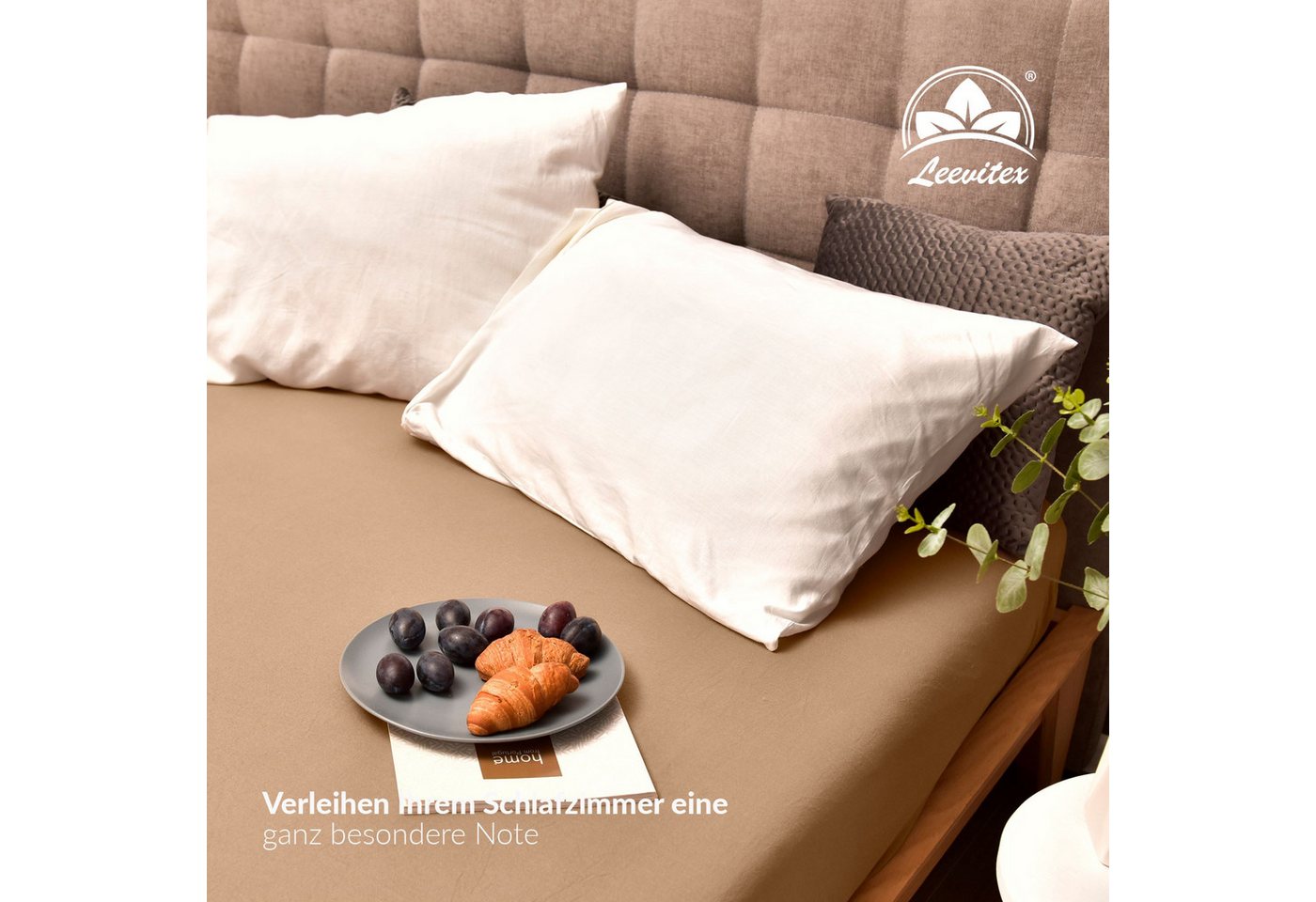 leevitex® Spannbettlaken Premium, verschiedene Größen, Stoffgewicht 195 g/m², 40 cm Steghöhe, Jersey-Elasthan, Gummizug: rundum, (1 Stück), verschiedene Farben, – Bild 5 von 5