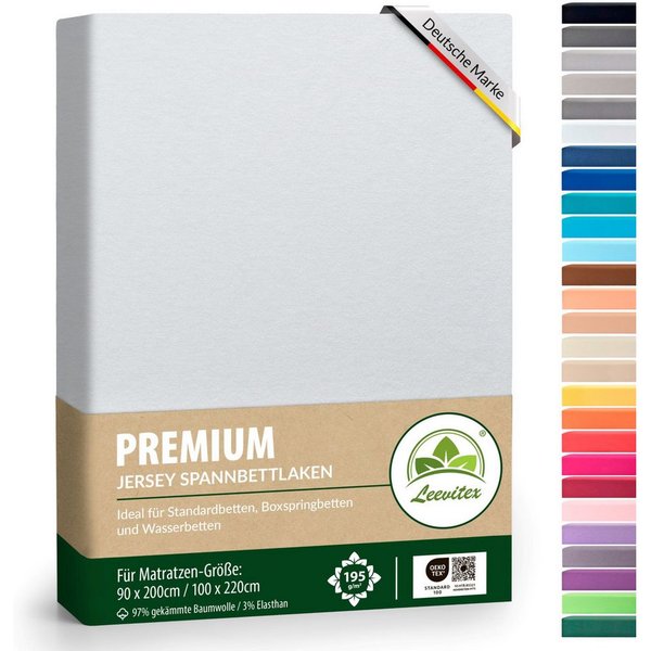 leevitex® Spannbettlaken Premium, verschiedene Größen, Stoffgewicht 195 g/m², 40 cm Steghöhe, Jersey-Elasthan, Gummizug: rundum, (1 Stück), verschiedene Farben,