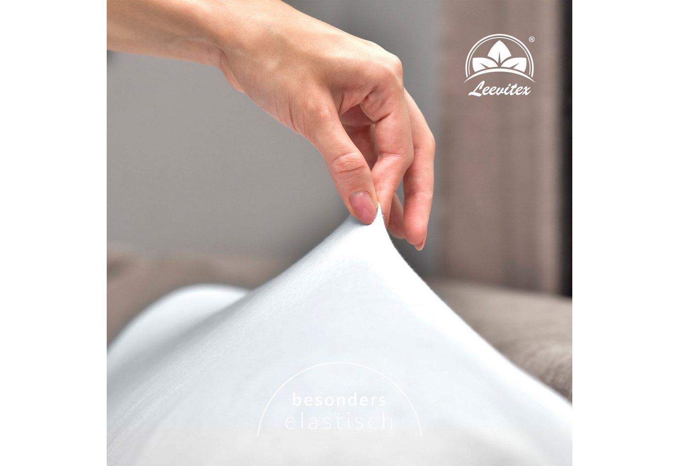 leevitex® Spannbettlaken Premium, verschiedene Größen, Stoffgewicht 195 g/m², 40 cm Steghöhe, Jersey-Elasthan, Gummizug: rundum, (1 Stück), verschiedene Farben, – Bild 3 von 5
