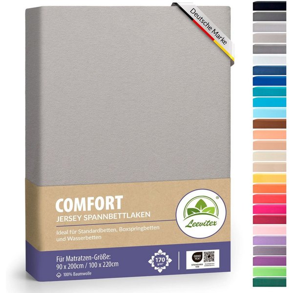 leevitex® Spannbettlaken verschiedene Größen, Stoffgewicht 170 g/m², 40 cm Steghöhe, Jersey, Gummizug: rundum, (1 Stück), verschiedene Farben, OEKO-TEX® STANDAR