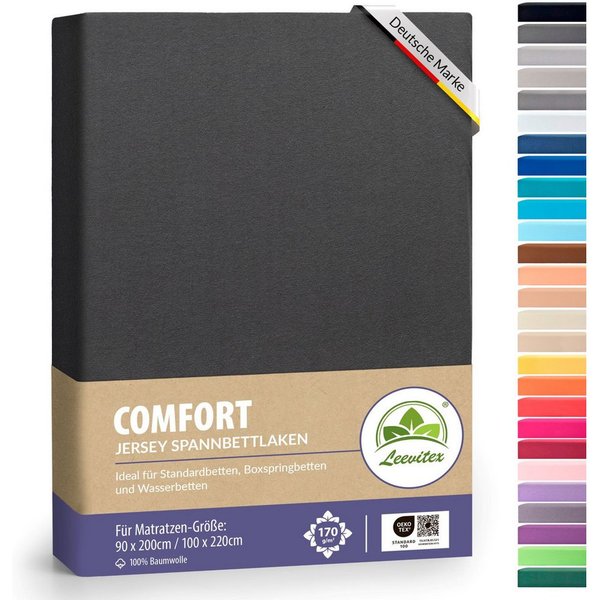 leevitex® Spannbettlaken verschiedene Größen, Stoffgewicht 170 g/m², 40 cm Steghöhe, Jersey, Gummizug: rundum, (1 Stück), verschiedene Farben, OEKO-TEX® STANDAR