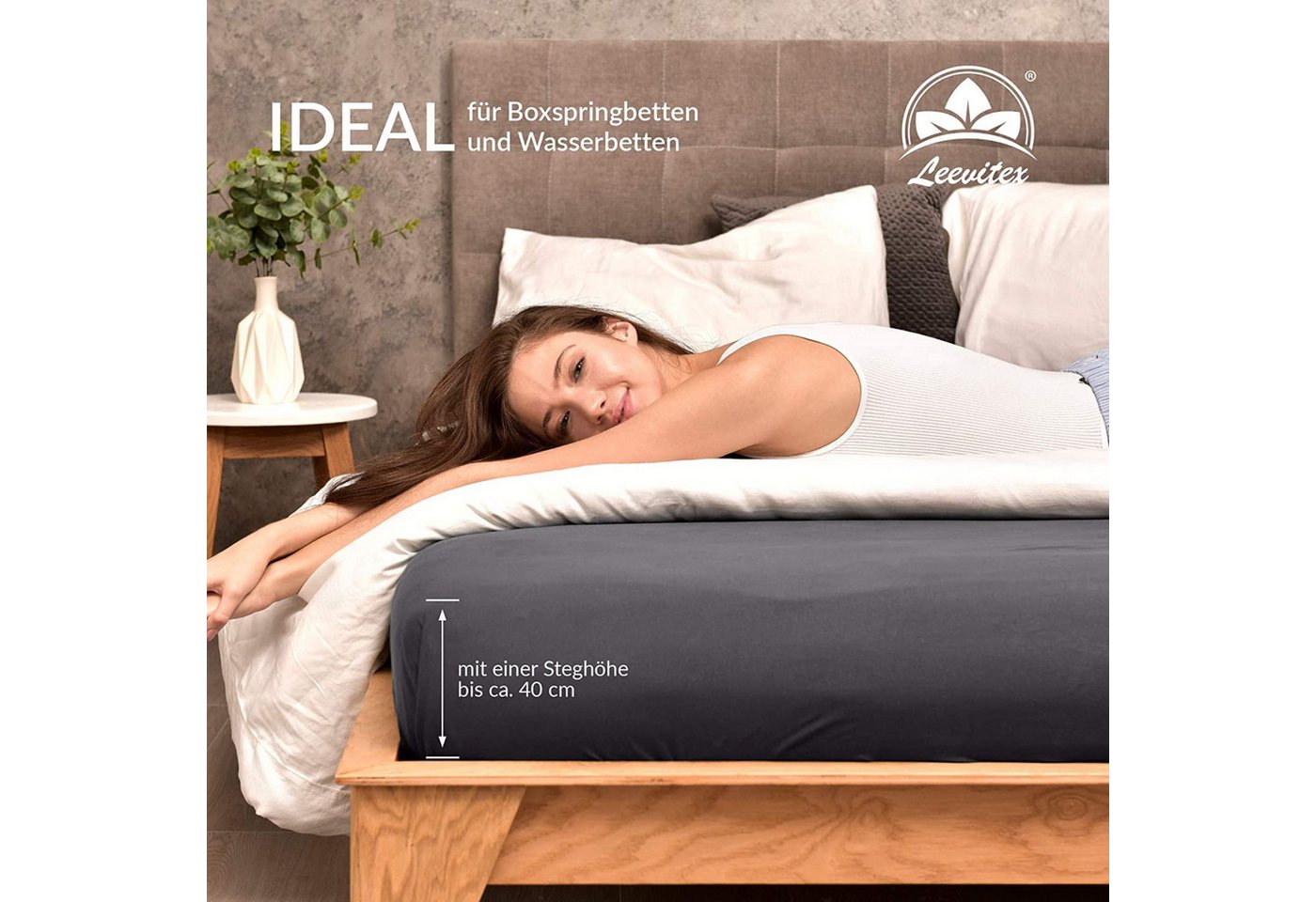 leevitex® Spannbettlaken verschiedene Größen, Stoffgewicht 170 g/m², 40 cm Steghöhe, Jersey, Gummizug: rundum, (1 Stück), verschiedene Farben, OEKO-TEX® STANDAR – Bild 4 von 5