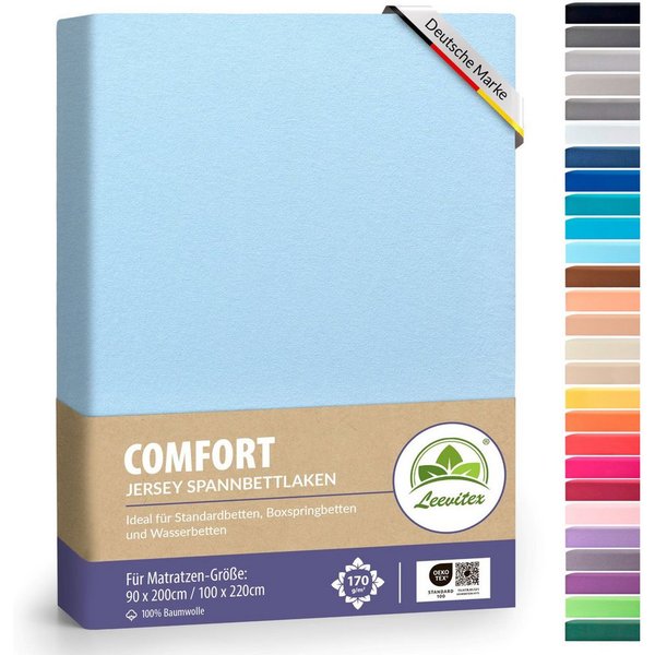 leevitex® Spannbettlaken verschiedene Größen, Stoffgewicht 170 g/m², 40 cm Steghöhe, Jersey, Gummizug: rundum, (1 Stück), verschiedene Farben, OEKO-TEX® STANDAR