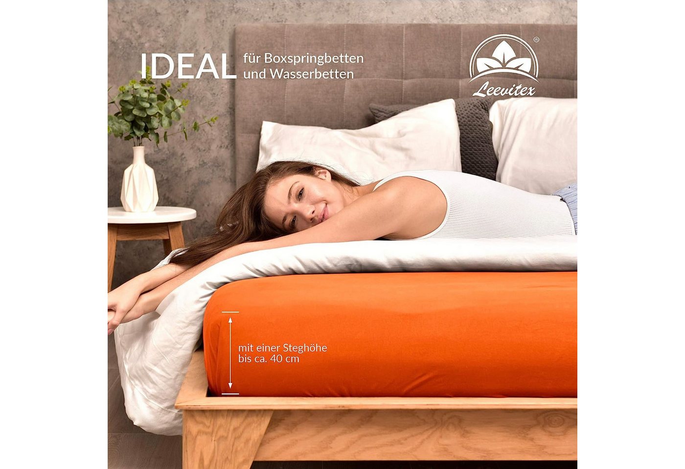 leevitex® Spannbettlaken verschiedene Größen, Stoffgewicht 170 g/m², 40 cm Steghöhe, Jersey, Gummizug: rundum, (1 Stück), verschiedene Farben, OEKO-TEX® STANDAR – Bild 4 von 5