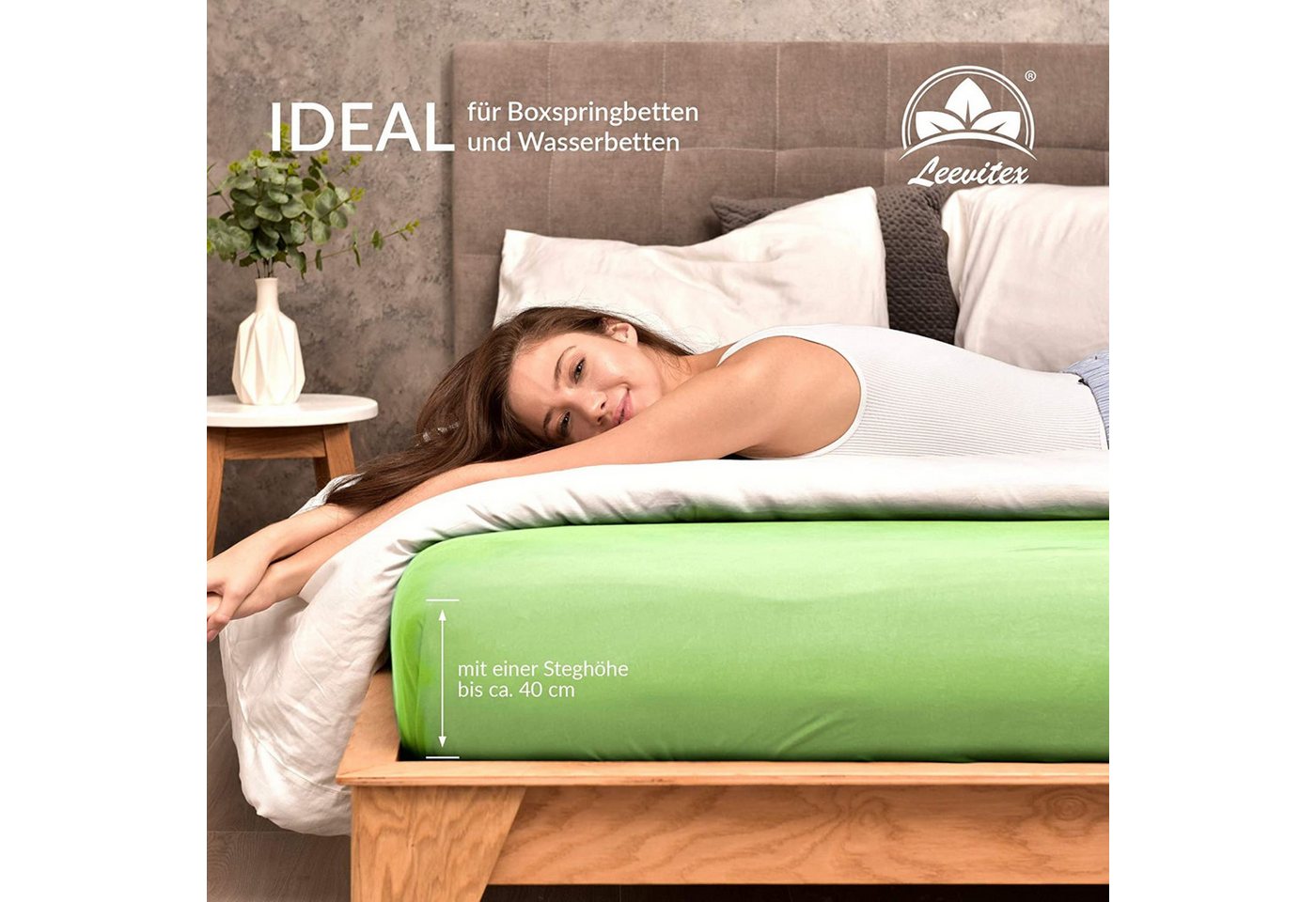 leevitex® Spannbettlaken verschiedene Größen, Stoffgewicht 170 g/m², 40 cm Steghöhe, Jersey, Gummizug: rundum, (1 Stück), verschiedene Farben, OEKO-TEX® STANDAR – Bild 4 von 5