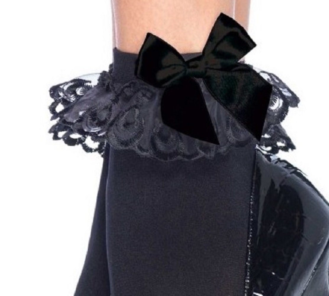 Leg Avenue Feinsöckchen Söckchen Paar schwarz mit schwarzen Schleifen und Rüschen – Bild 2 von 3