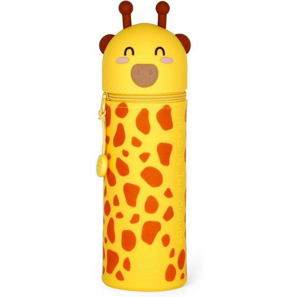Legami Federmäppchen 2-in-1 Silikontasche 18,5 cm für Stifte und Marker, Kawaii Giraffe Design, Tischstifthalter, Reißverschluss