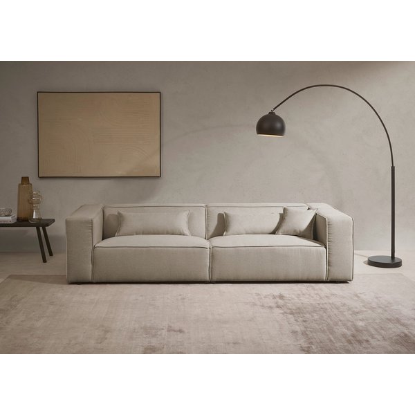 LeGer Home by Lena Gercke 3-Sitzer PIARA, Struktur u. Leinenoptik, Sofa mit Kedernaht, schwarze Füße, bequemer Sitzkomfort