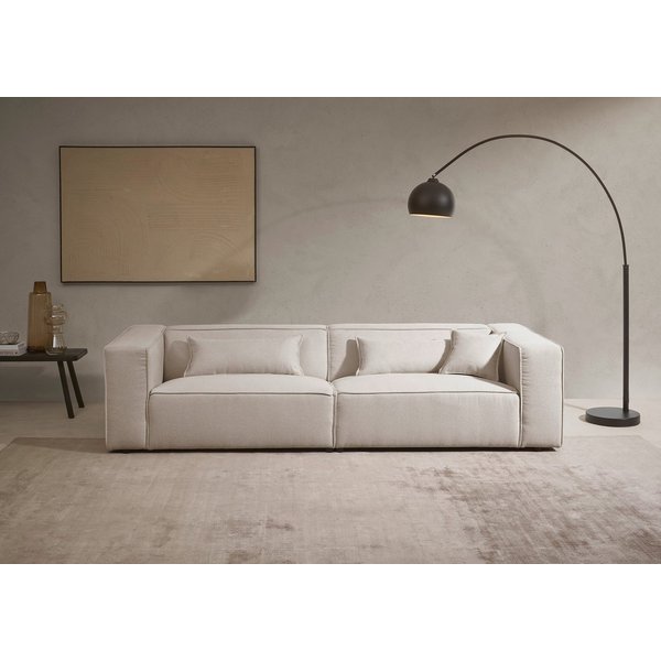 LeGer Home by Lena Gercke 3-Sitzer PIARA, Struktur u. Leinenoptik, Sofa mit Kedernaht, schwarze Füße, bequemer Sitzkomfort