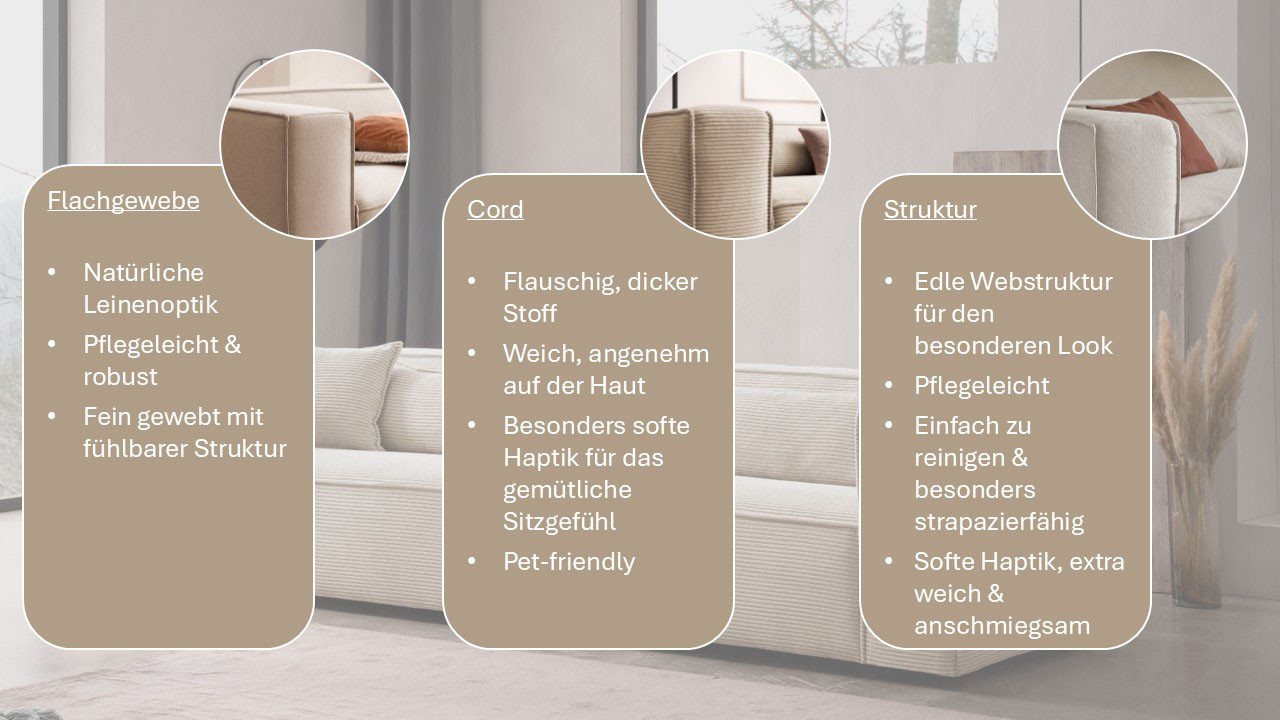 LeGer Home by Lena Gercke 3-Sitzer PIARA, Struktur u. Leinenoptik, Sofa mit Kedernaht, schwarze Füße, bequemer Sitzkomfort – Bild 3 von 5