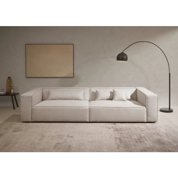 LeGer Home by Lena Gercke 3-Sitzer PIARA XXL Struktur u. Leinenoptik, Sofa mit Kedernaht, schwarze Füße, bequemer Sitzkomfort, extra tiefe Sitzfläche