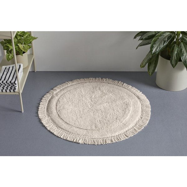 LeGer Home by Lena Gercke Badematte Tamsin, Badvorleger, Badezimmer Teppich, Höhe 20 mm, strapazierfähig, fußbodenheizungsgeeignet, Baumwolle, rund, mit Fransen