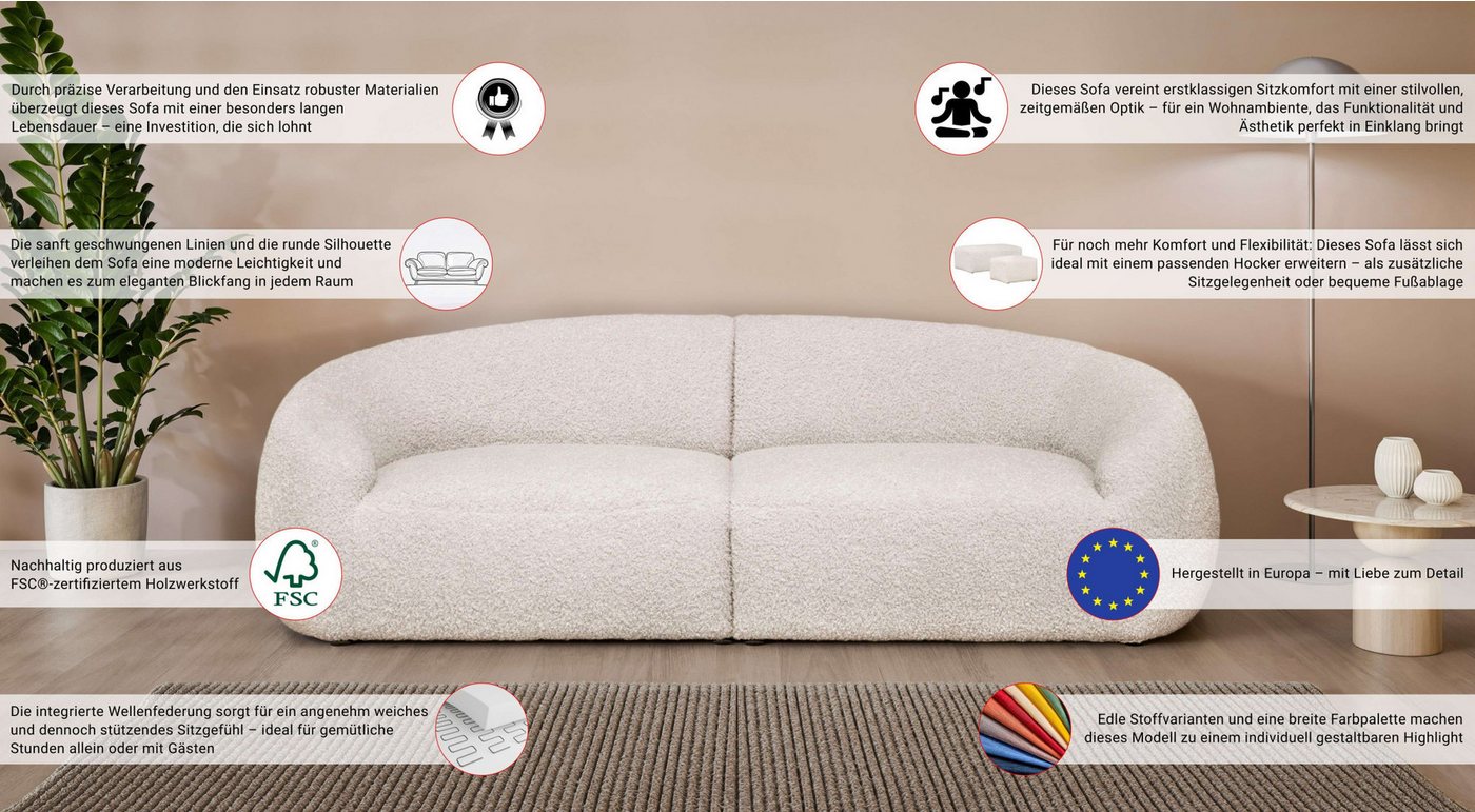 LeGer Home by Lena Gercke Big-Sofa YANI, Designersofa, organische Form, Maße B/T/H: 240/64/81 cm, mit Wellenunterfederung, auch in Bouclé, passend zur Serie – Bild 3 von 5