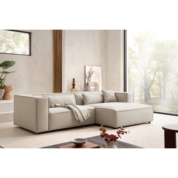 LeGer Home by Lena Gercke Ecksofa PIARA Leinenoptik mit Kedernaht L-Form, wahlweise Ottomane rechts/links, schwarze Füße, bequemer Sitzkomfort