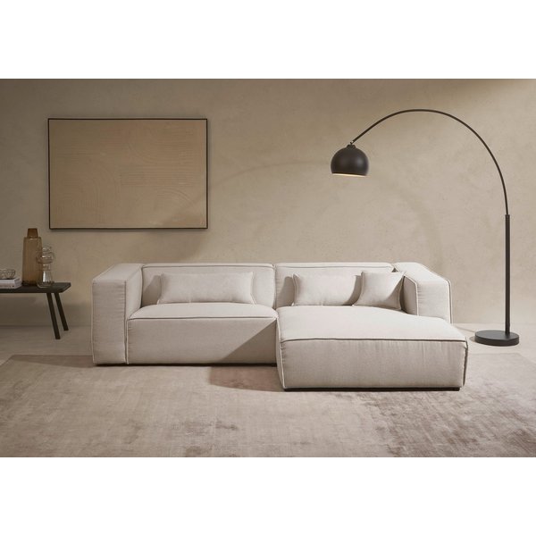 LeGer Home by Lena Gercke Ecksofa PIARA Struktur u. Leinenoptik mit Kedernaht L-Form, wahlweise Ottomane rechts/links, schwarze Füße, bequemer Sitzkomfort