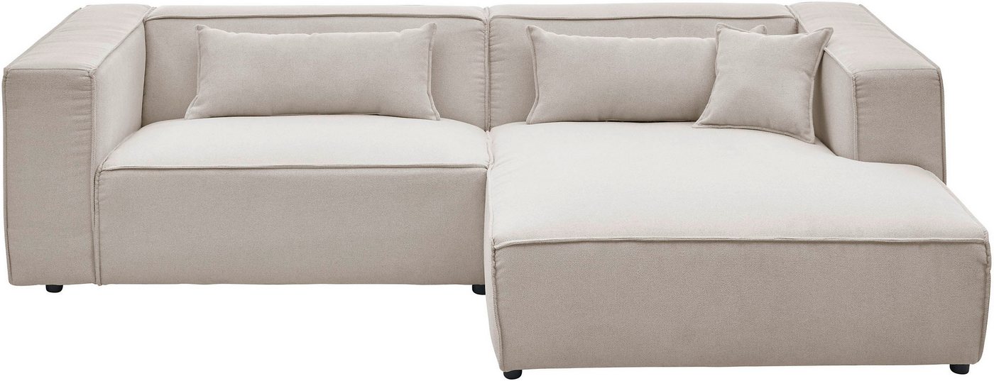 LeGer Home by Lena Gercke Ecksofa PIARA Struktur u. Leinenoptik mit Kedernaht L-Form, wahlweise Ottomane rechts/links, schwarze Füße, bequemer Sitzkomfort – Bild 2 von 5
