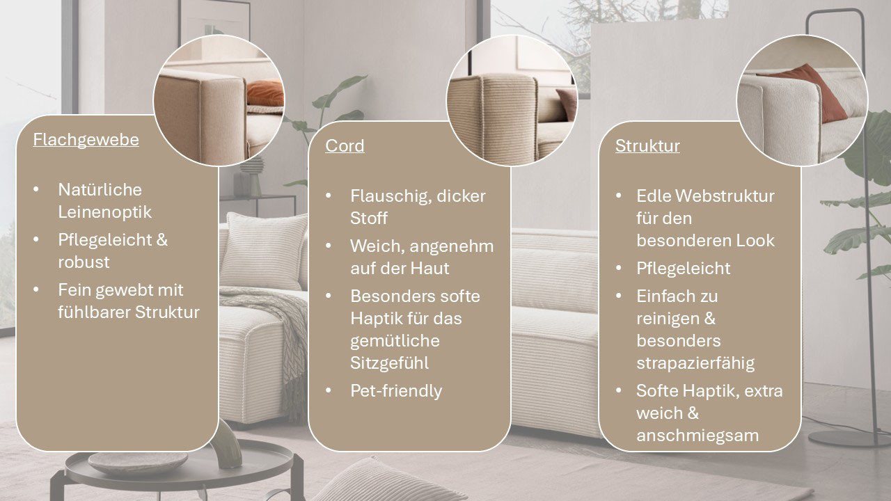 LeGer Home by Lena Gercke Ecksofa PIARA Struktur u. Leinenoptik mit Kedernaht L-Form, wahlweise Ottomane rechts/links, schwarze Füße, bequemer Sitzkomfort – Bild 3 von 5