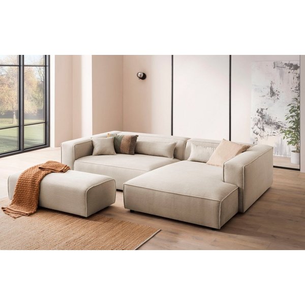 LeGer Home by Lena Gercke Ecksofa PIARA XXL Cord, L-Form, Schlaffunktion, Hocker stellbar zum Schlafsofa (Krokodilverbinder), tiefe Sitzfläche