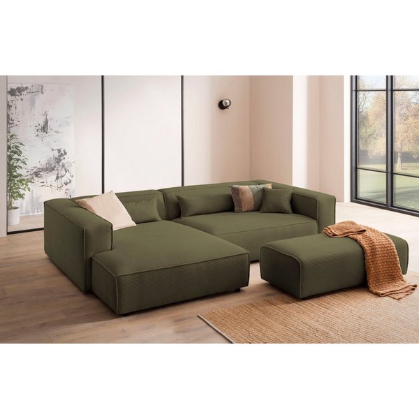LeGer Home by Lena Gercke Ecksofa PIARA XXL Cord, L-Form, Schlaffunktion, Hocker stellbar zum Schlafsofa (Krokodilverbinder), tiefe Sitzfläche