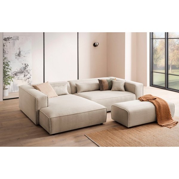 LeGer Home by Lena Gercke Ecksofa PIARA XXL Cord, L-Form, Schlaffunktion, Hocker stellbar zum Schlafsofa (Krokodilverbinder), tiefe Sitzfläche