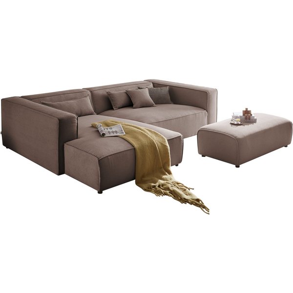 LeGer Home by Lena Gercke Ecksofa PIARA XXL Struktur u. Leinenoptik, L-Form, Schlaffunktion, Hocker stellbar zum Schlafsofa (Krokodilverbinder), tiefe Sitzfläch