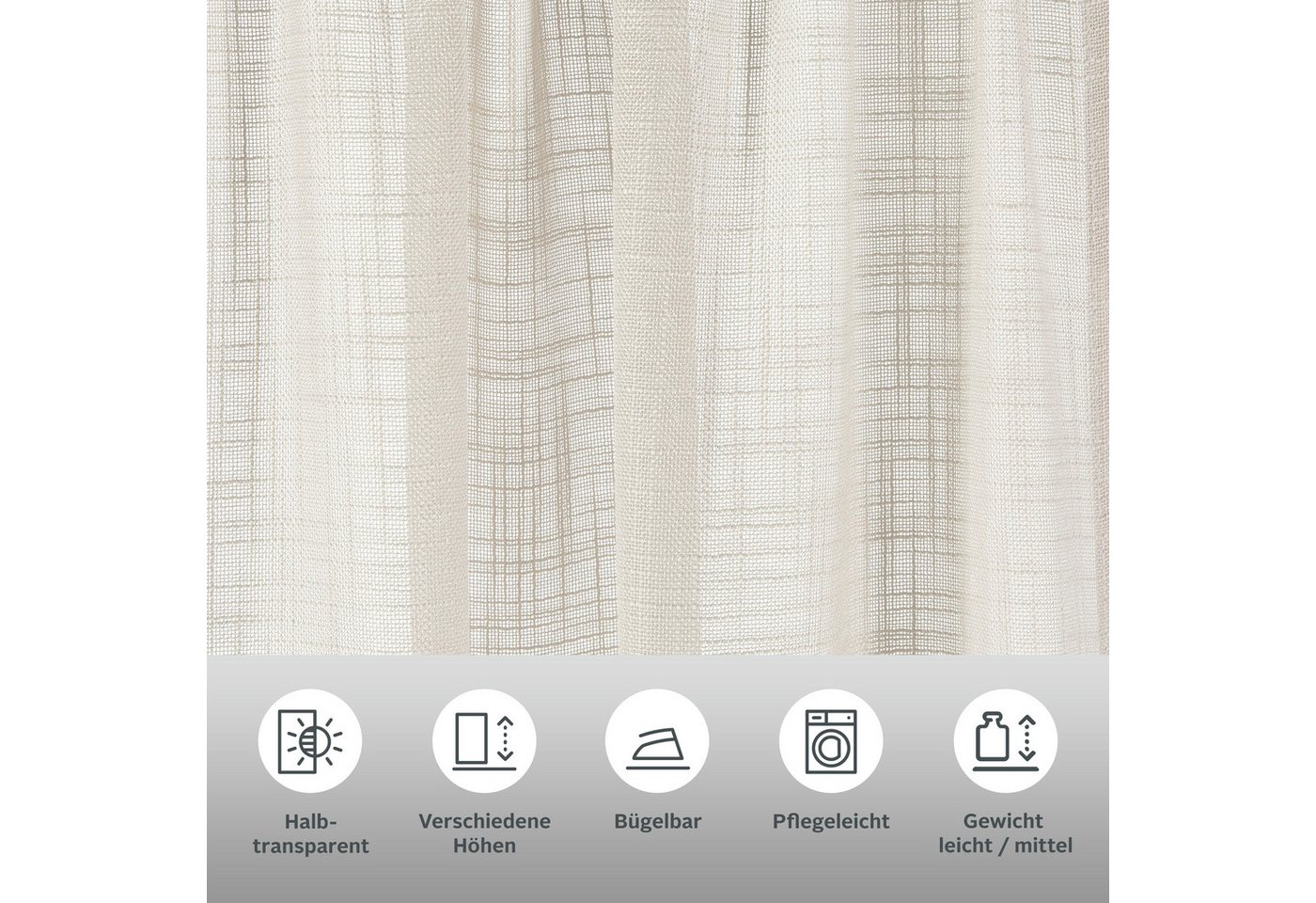 LeGer Home by Lena Gercke Gardine Marusha, Leinenoptik, halbtransparent, 1er & 2er Pack, Topseller! (2 St), Stangendurchzug, halbtransparent, Leinenoptik, grob  – Bild 3 von 5