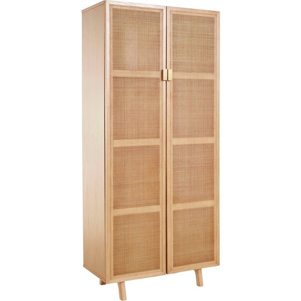 LeGer Home by Lena Gercke Highboard Lina, Mit Rattan Einsatz, 4 Innenfächer, teilmassiv