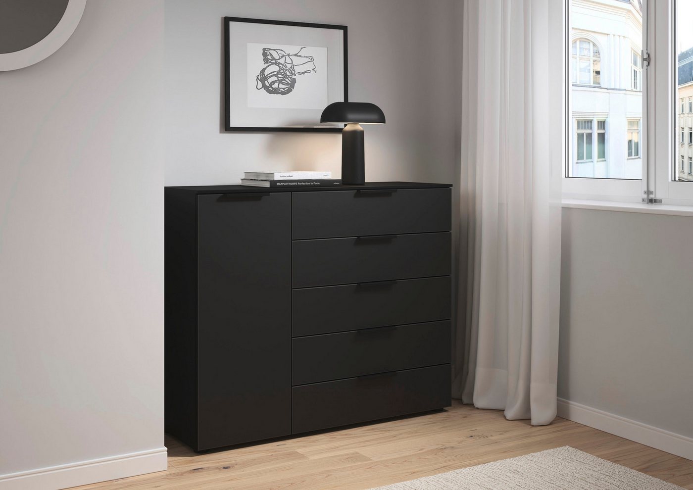 LeGer Home by Lena Gercke Kommode Kommode Sideboard Schubladen Türenkommode SERINA eleganter Eyecatcher (inkl. SOFT-CLOSE-FUNKTION), mit 5 Schubkästen und 1 Tür – Bild 2 von 5