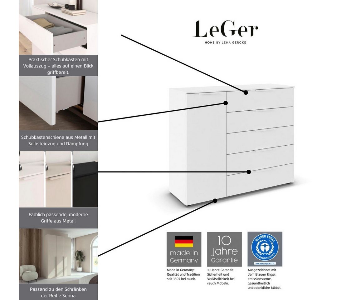 LeGer Home by Lena Gercke Kommode Kommode Sideboard Schubladen Türenkommode SERINA eleganter Eyecatcher (inkl. SOFT-CLOSE-FUNKTION), mit 5 Schubkästen und 1 Tür – Bild 3 von 5
