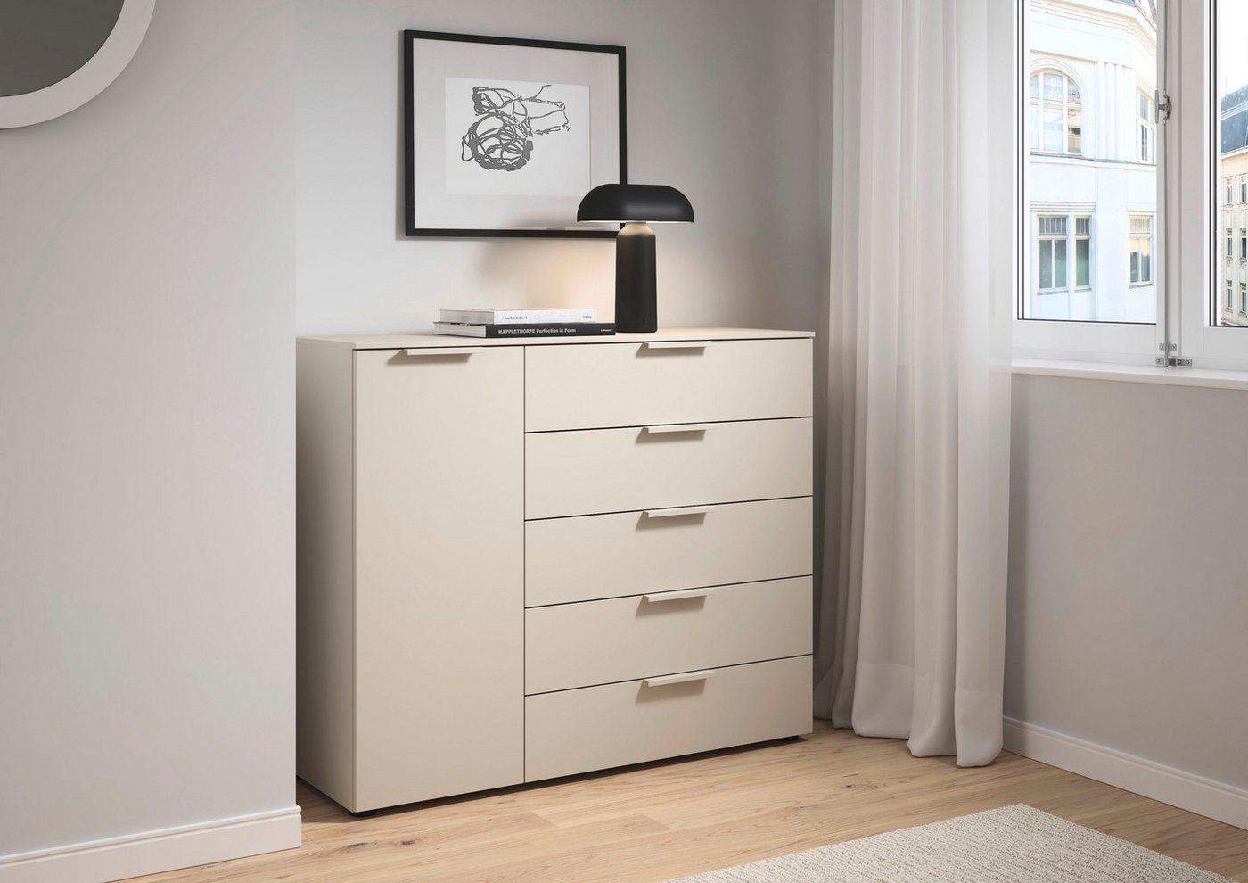 LeGer Home by Lena Gercke Kommode Kommode Sideboard Schubladen Türenkommode SERINA eleganter Eyecatcher (inkl. SOFT-CLOSE-FUNKTION), mit 5 Schubkästen und 1 Tür – Bild 2 von 5